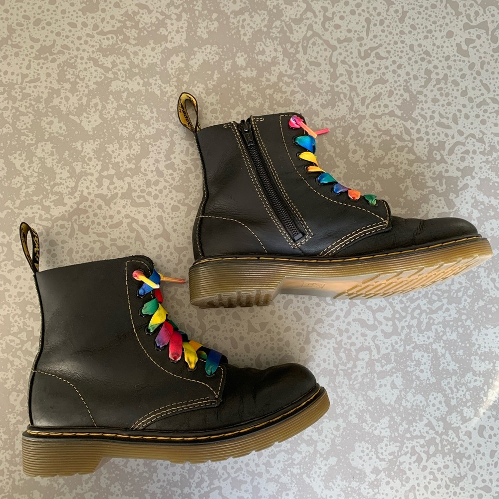 Girl size 2 Dr. Marten Airwair Black Boots Rainbow Laces